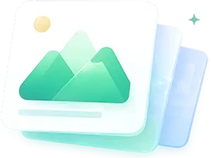 3D stack of image cards representing ekko automatic visual matching and media templates for LinkedIn posts.