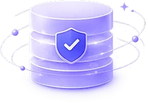 3D database cylinder with a secure blue shield icon representing ekko enterprise-grade data security.