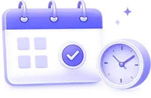 3D calendar and clock icon with checkmark badge depicting automated LinkedIn post scheduling in ekko.