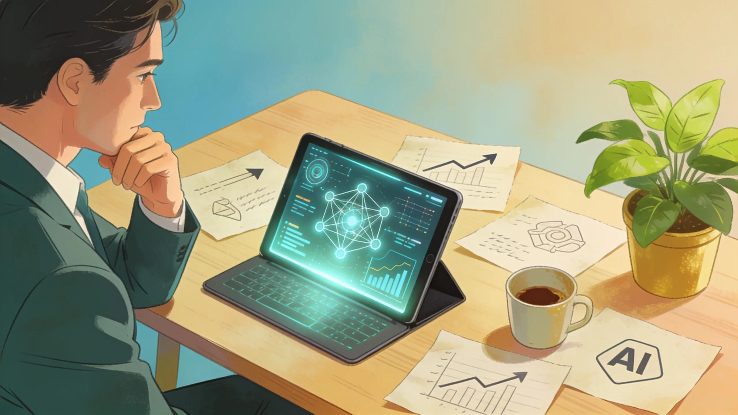 Professional contemplating AI strategies for enhancing personal branding with digital tools